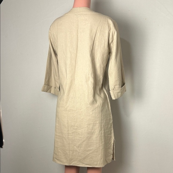 For Cynthia Womens Linen Shift Dress  3/4 Sleeve Beige Minimalist  Size  Medium - Picture 6 of 10